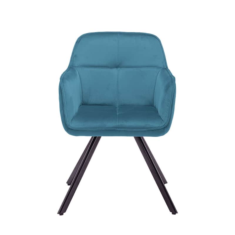 Modern Velvet Upholstered Armchair with Tufted Back and Metal Legs Dining or Accent Seating - 34.84”H x 23.62”W x 18.7”D - BlueandBlack