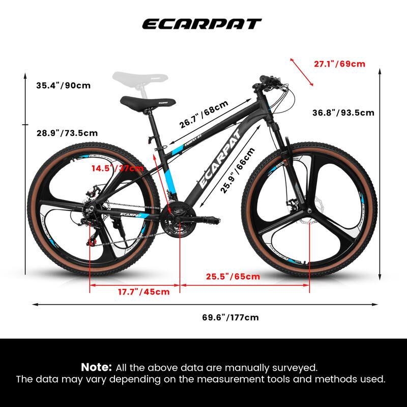 Ecarpat 27.5 Inch Mountain Bike, 21 Speed with Dual Disc Brakes, Front Suspension Fork, High Carbon Steel Frame for Men & Women