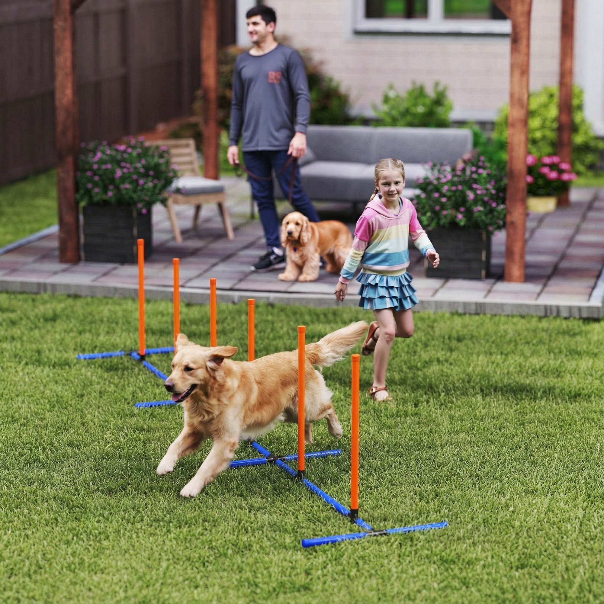 PawHut Adjustable Dog Agility Training Equipment,with Weaves Poles, Carry Bag and Ground Stakes for Pet Park Games Exercise