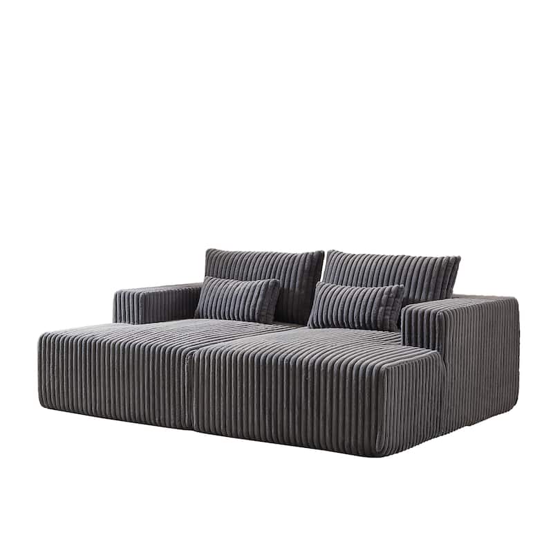 87'' Lounge Chaise Sleeper Sofa - Soft Corduroy Couch with Ottoman Bench and Pillow Support