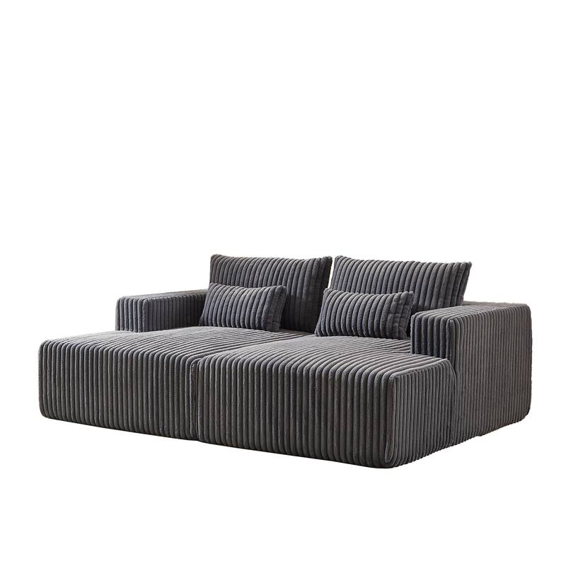 Oversized Modular Sectional Lounge Chaise, Corduroy Upholstered Boneless Sleeper Sofa, Reclining Loveseat Chair with 4 Pillows