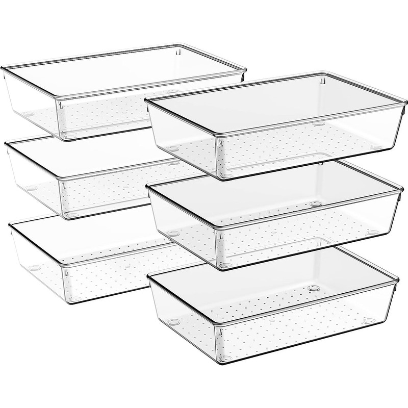 4/6pcs Large Size Clear Plastic Drawer Organizers, Versatile Acrylic Drawer  Organizer Stackable Bathroom Drawer Organizer Trays, Storage Bins For Make