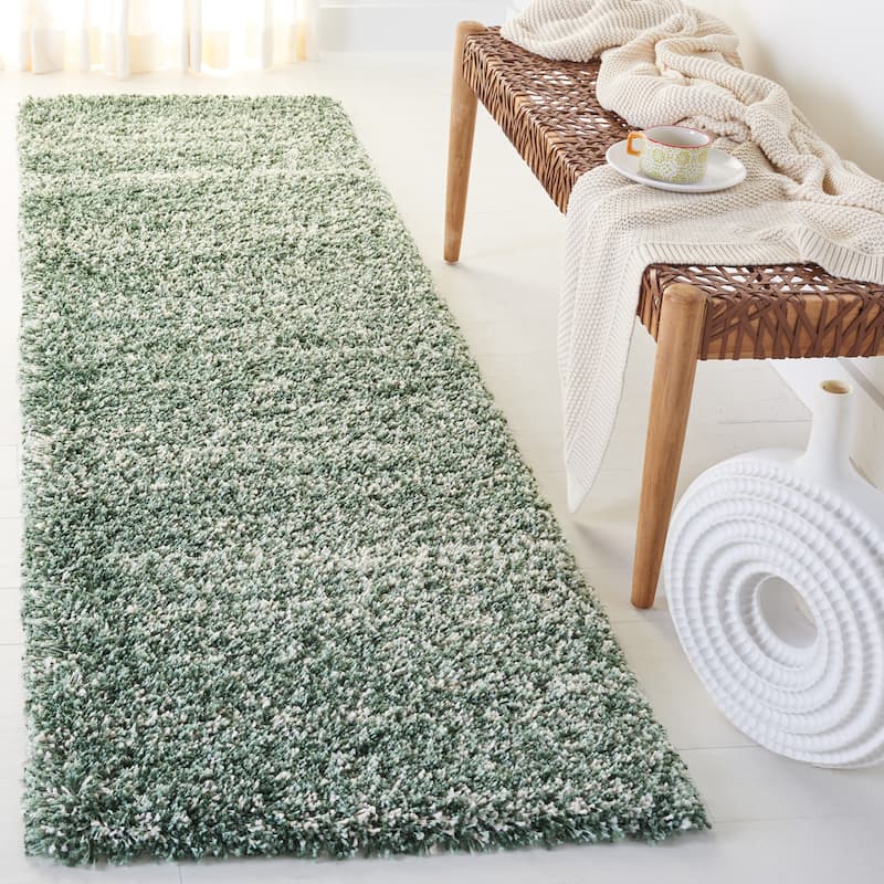 SAFAVIEH Hudson Shag Justine Modern 2-inch Thick Rug - 2'3" x 8' Runner - Green/Ivory - Runner