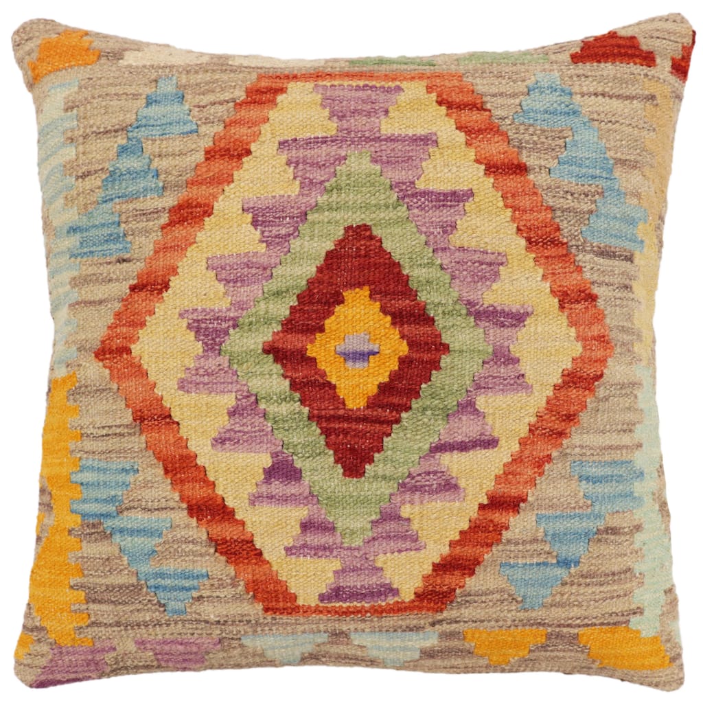 Southwestern Bates Turkish Hand-Woven Kilim Pillow - 18'' x 18''