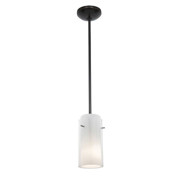 slide 2 of 2, Access Lighting Glass`n Glass Cylinder - E26 LED Rod Pendant - Oil Rubbed Bronze Finish - Clear and Opal Glass Shade Off White