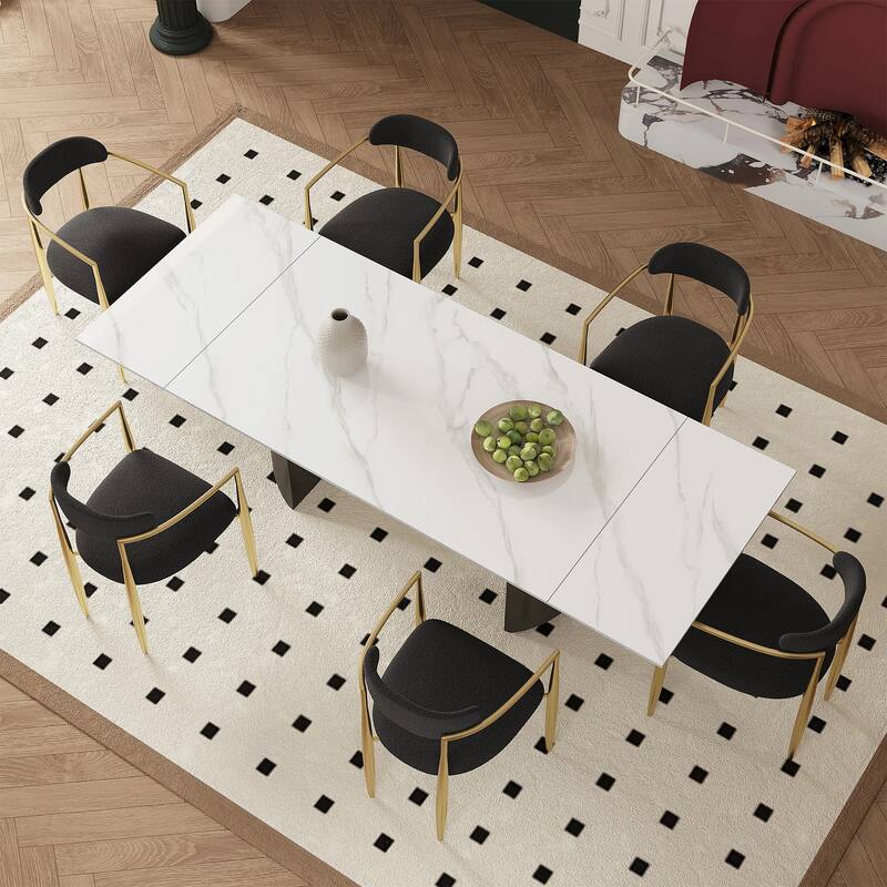 94.48" Extendable Rectangular Sintered Stone Dining Table For 6-10 Person