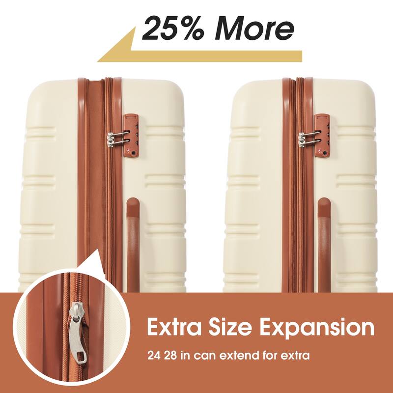 2-Piece Modern Luggage Sets, Hard-Shell Luggage with 360° Swivel Spinner and TSA Lock, for Boarding Travel, Brown+White