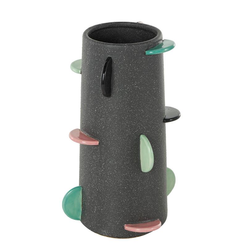 Ceramic Textured Vase with Multicolor Half-Moon Accents - Black - Roche River Decor