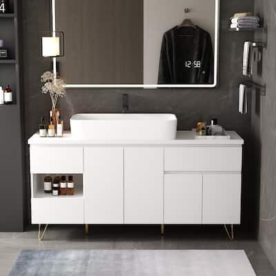 Elegant White and Gold Bathroom Vanity with Spacious Storage Cabinet