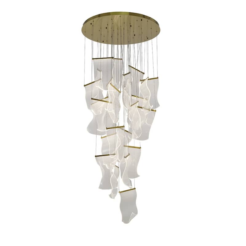 24-Light Brass Chandelier With Acrylic Crumbled Sheet Pendants