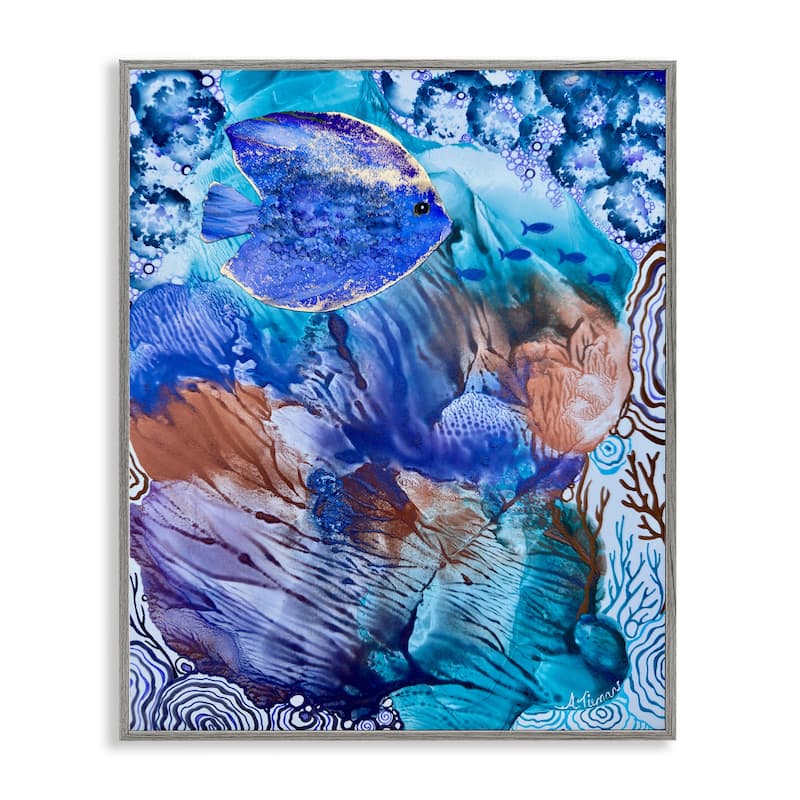 Stupell Underwater Fish Sea Life Framed Giclee Art Design By Amy Tieman - 24 x 30 - Grey