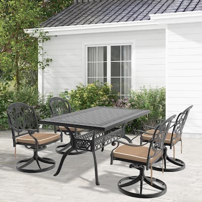 5-Piece Outdoor Patio Dining Set, All Weather Cast Aluminum Patio Funiture Set with 4 Swivel Chairs and Rectangular Table
