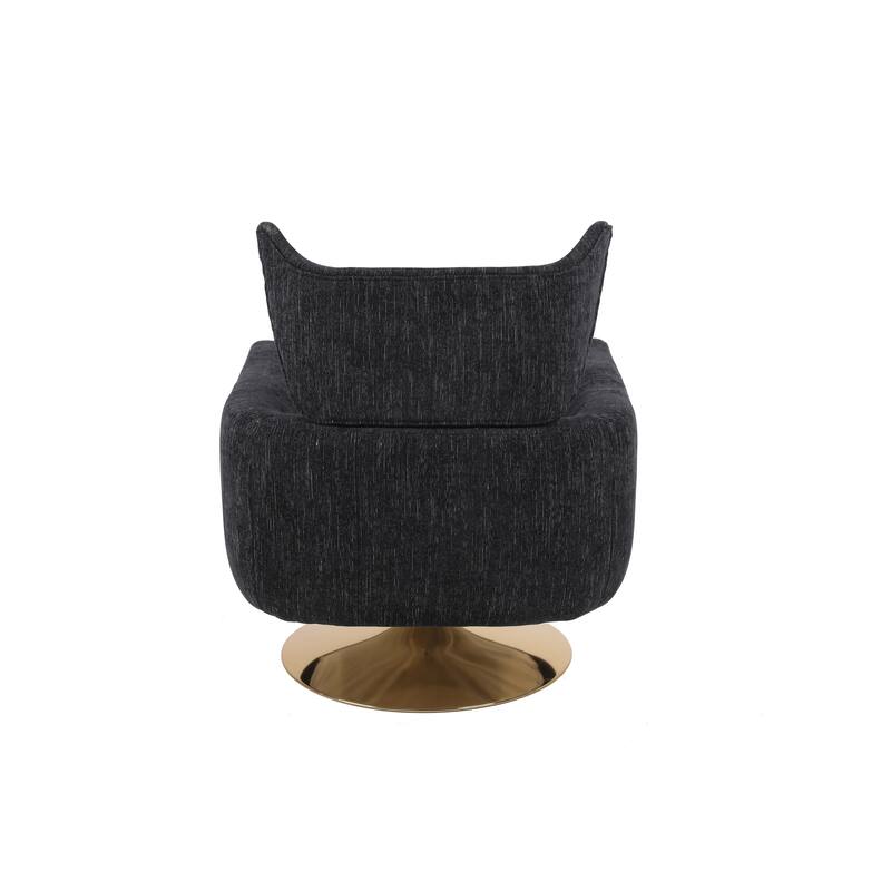 Swivel Accent Chair with Pillow Wide Upholstered & Gold Base, Modern Barrel Chair, 360-degree Swivel Sofa Chair for Living Room