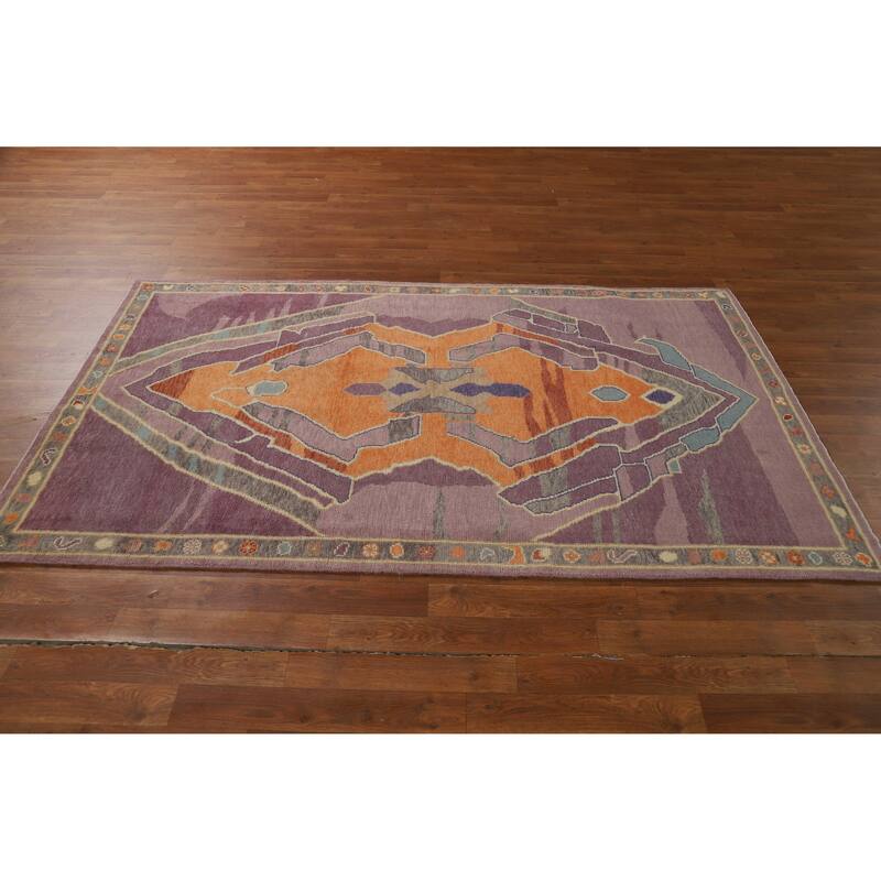 Hand Knotted Oriental 100% Wool Carpet Transitional Geometric Purples Oushak Area Rug - 6' 11'' X 4' 0''