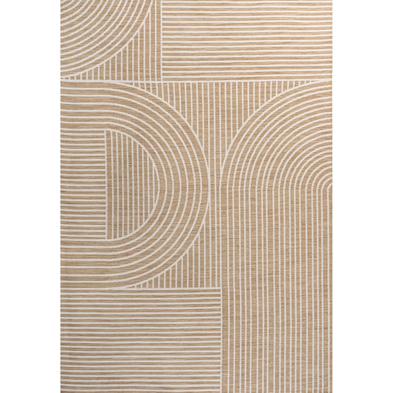 JONATHAN Y Reversible Bijan Mid-Century Modern Arch Stripe Machine-Washable Cream/Beige Indoor/Outdoor Rug - 8 X 10