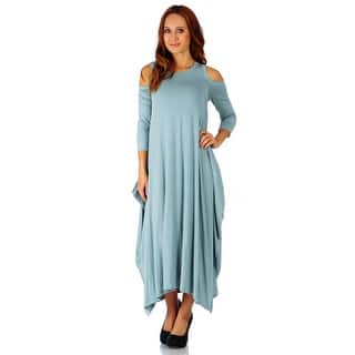 Simply Ravishing Maxi Boho Harem Cold Shoulder 3/4 Sleeve Dress (Size: S-5X)