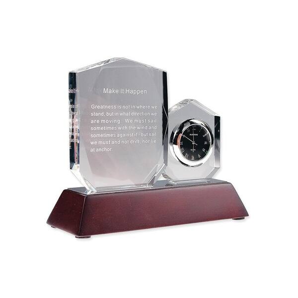 Curata Make It Happen Crystal Inspirational Desk Clock with Mahogany