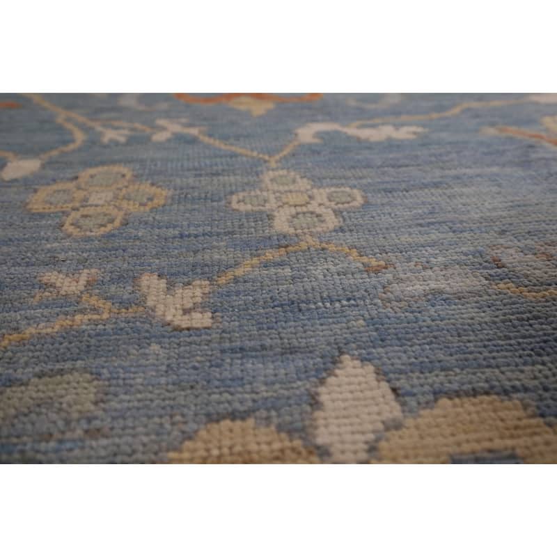 Floral Oushak Vegetable Dye Area Rug Handmade Blue Wool Carpet - 8'0" x 9'11"