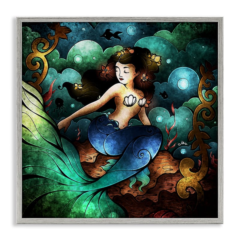 Stupell Vivid Deco Mermaid Framed Giclee Art Design By Mandie Manzano - 24 x 24 - Grey