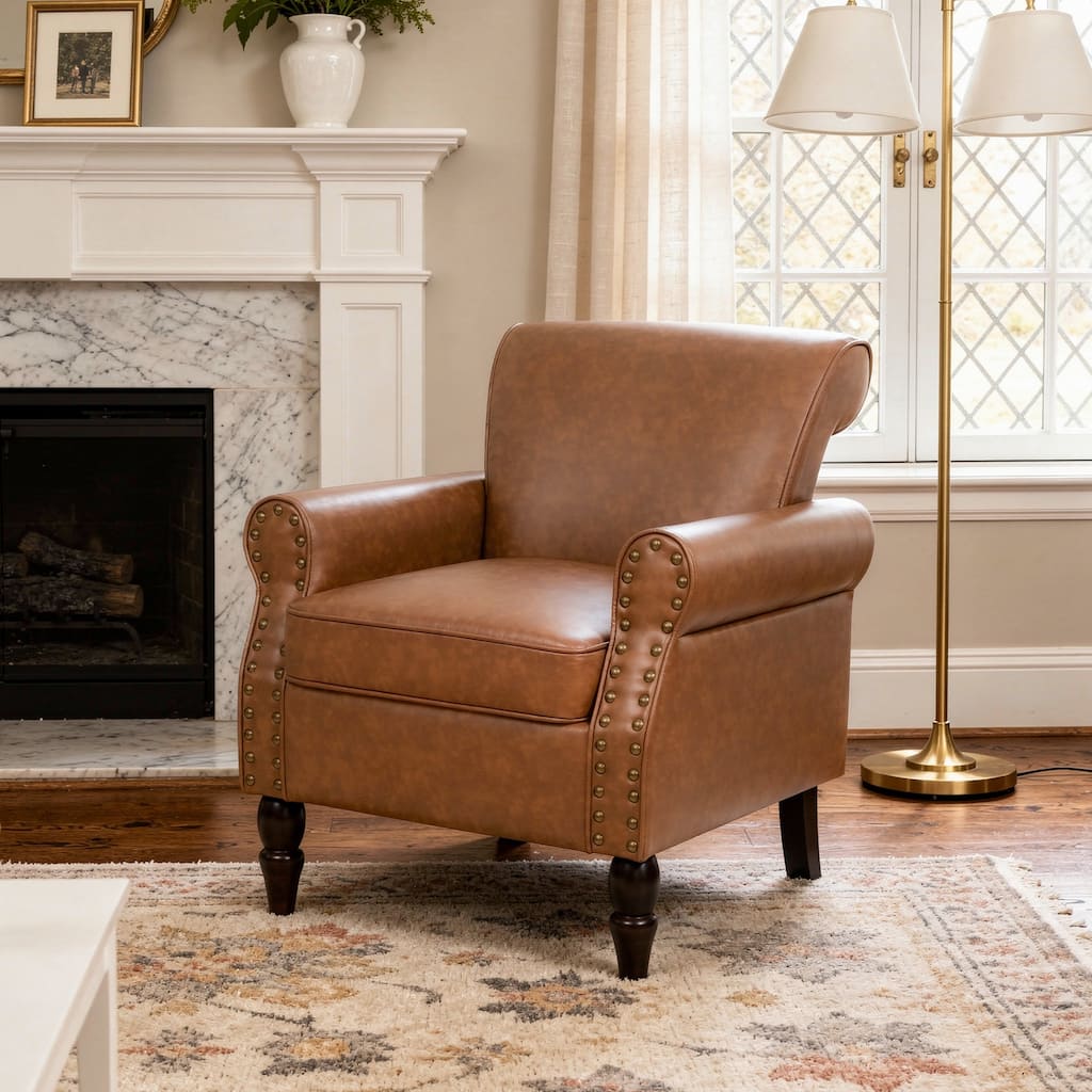 Modern Upholstered Armchair Nailhead Trim Accent Chair