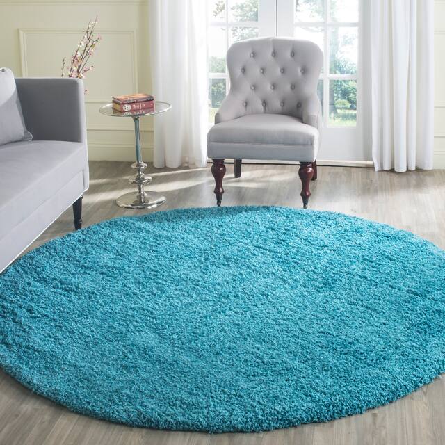 SAFAVIEH Laguna Shag Verdiana Solid Color 2-inch Thick Shag Rug - 6'7" Round - Turquoise