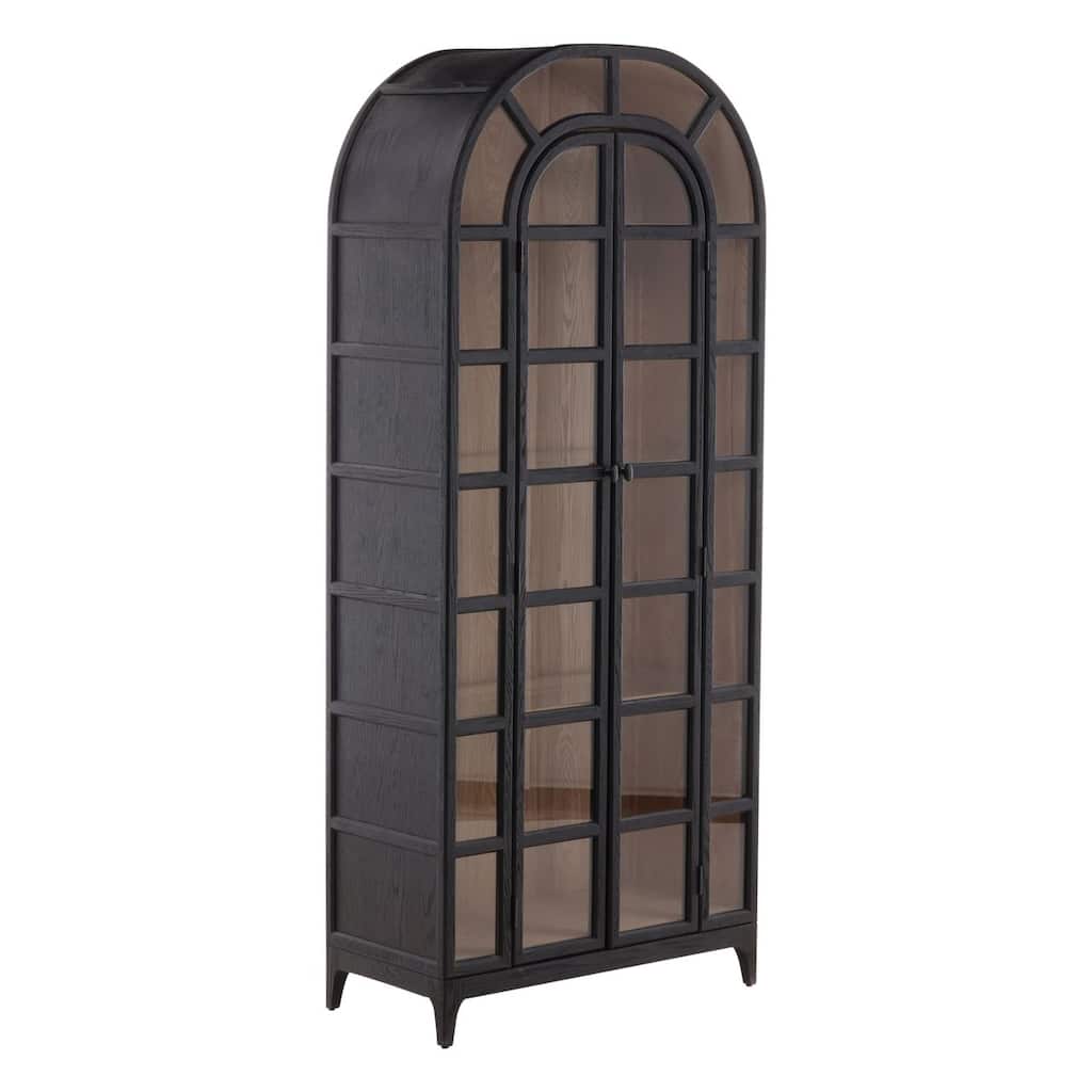 Furniture Classics Avora Black Oak & Glass Arched Industrial Bookcase