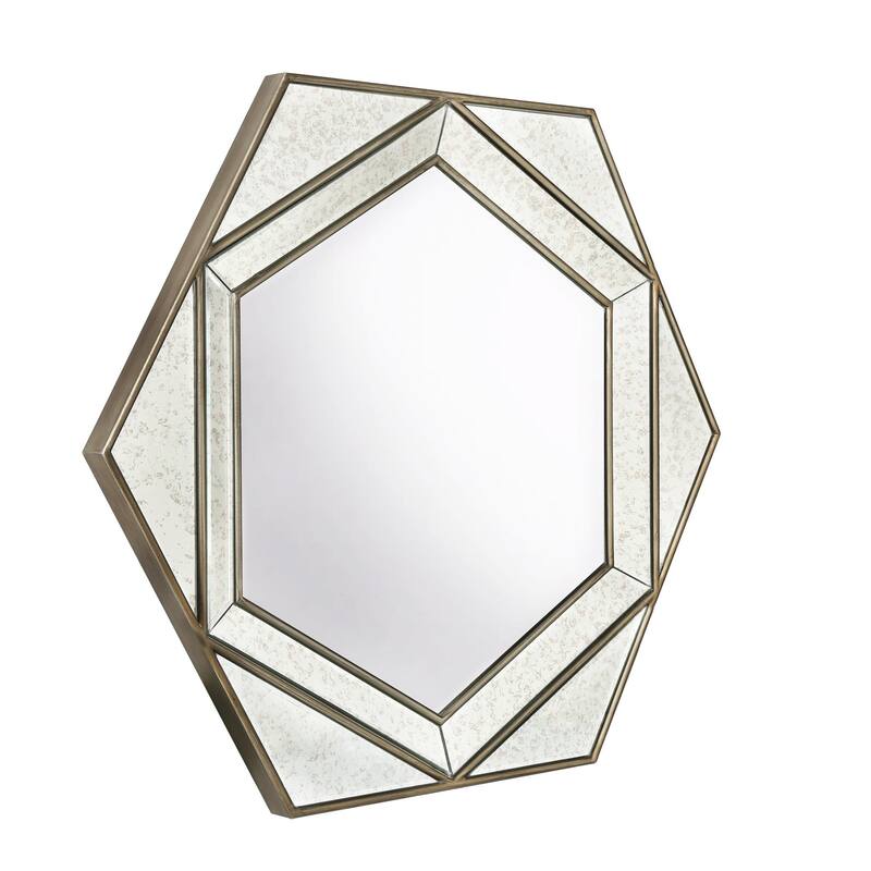 Luxury Hexagon Beveled Large Bathroom Vanity Mirror, Wall Antique Bedroom Living / Dining Room - 30.7" H x 35.2" W x 0.8" D - 30.7" H x 35.2" W x 0.8" D - Antique Gold