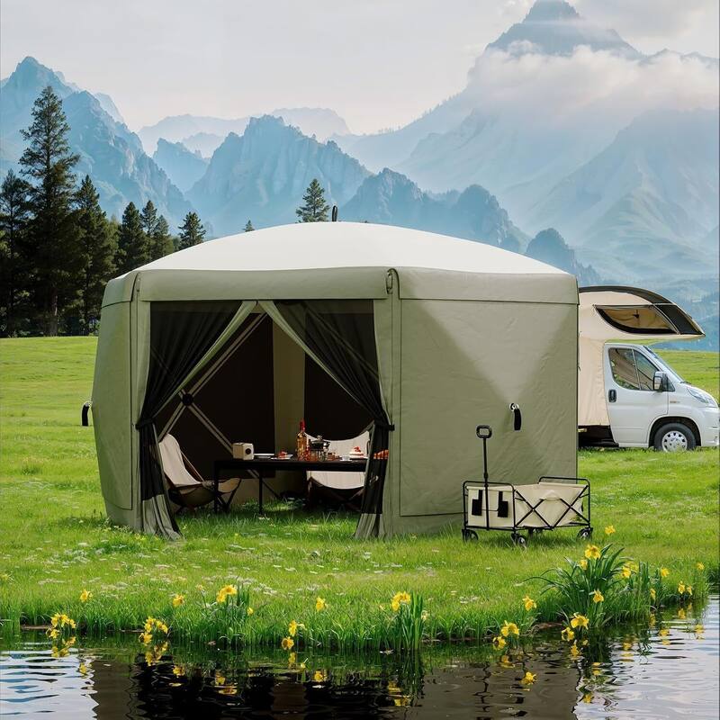 11.8FT Collapsible Gazebo Tent with 6 Removable Wind Panels for Outdoor Events, Camping, Patio, Backyard - N/A - Green