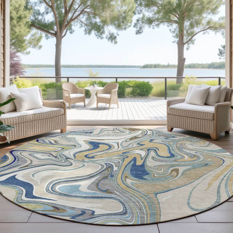 Machine Washable Indoor/ Outdoor Contemproary Fusion Chantille Rug - Putty - 8' x 8'