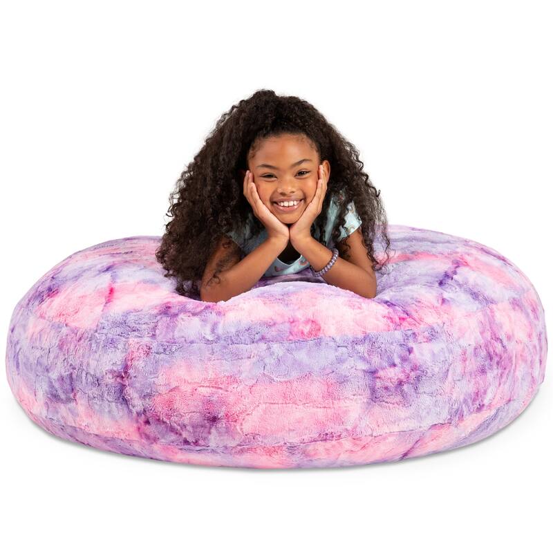 Jaxx Cocoon 4 Foot Kids Bean Bag Chair and Crash Pad - Faux Fur - Unicorn Pink