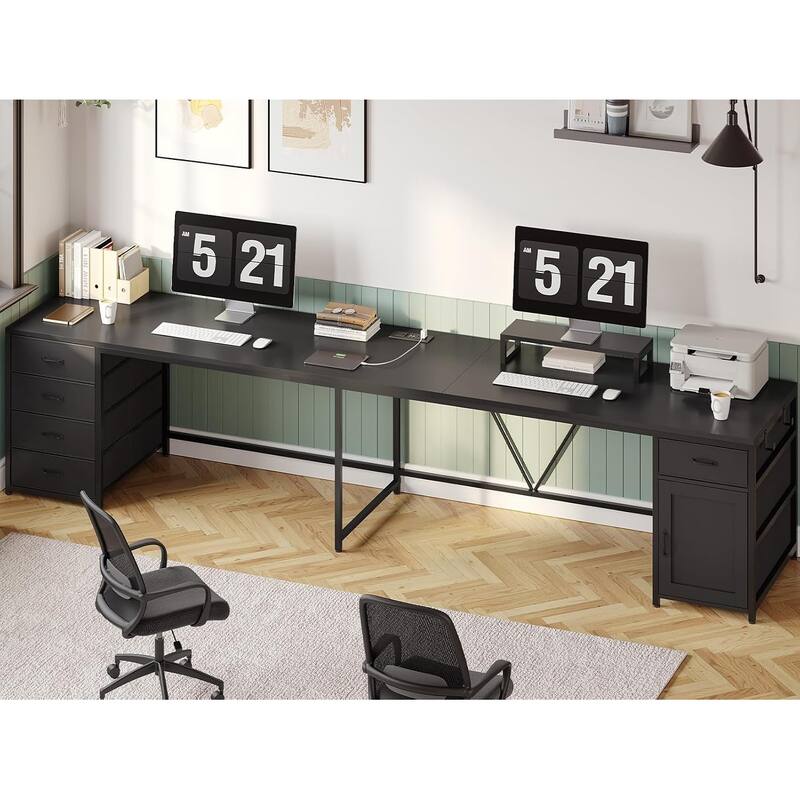 L Shaped Computer Desk 5 fabric Drawers Gaming Desk Storage Shelf