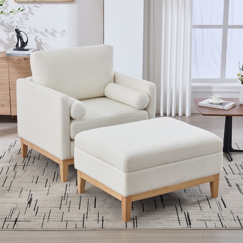 Boucle Armchair Set with Ottoman