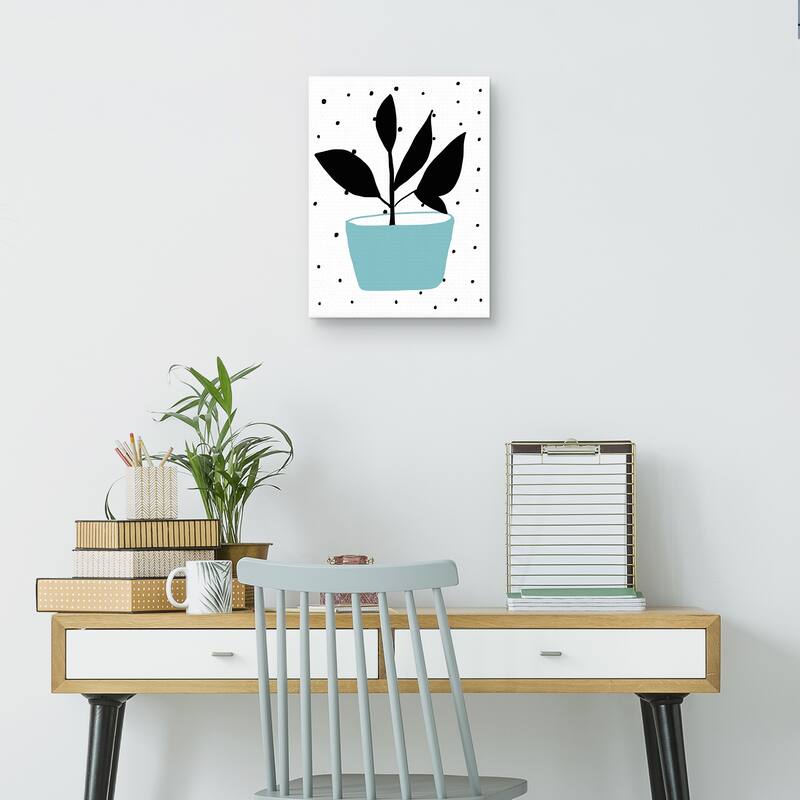 Blue Pot on Black Dots Canvas Art Print