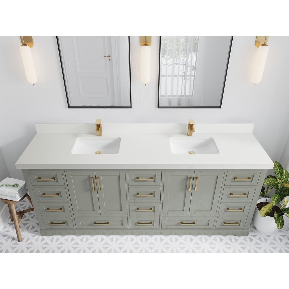 Willow Collection 84 in W x 22 in D x 36 in H Boston Double Bowl Sink Bathroom Vanity with Countertop