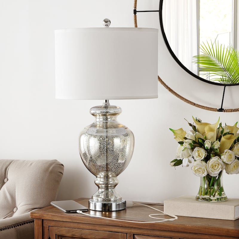 SAFAVIEH Lighting 28 inch Turquoise Glass Table Lamp (Set of 2) - 15"W x 15"D x 28"H