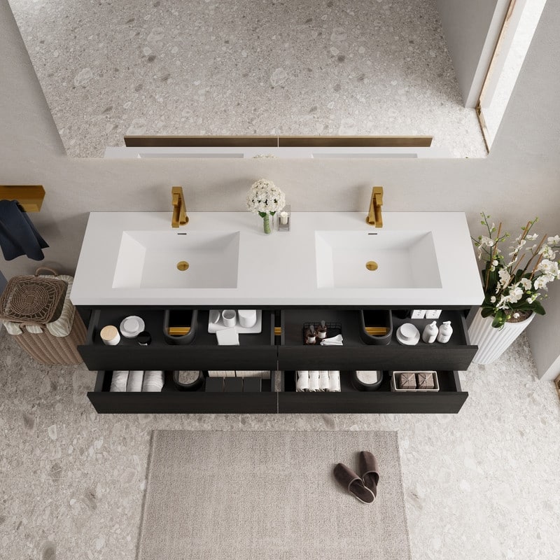 ABRUZZO 72" Floating Bathroom Vanity Double Sink with Stone Resin Top Four Soft Close Drawers