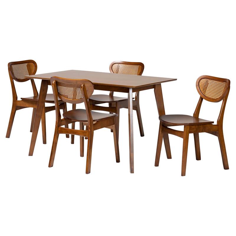 Kristy 5-Piece Dining Set - Mid-Century Modern Rectangle Table and Chair Set for Dining Room, Kitchen, Apartment - Brown/Walnut Brown
