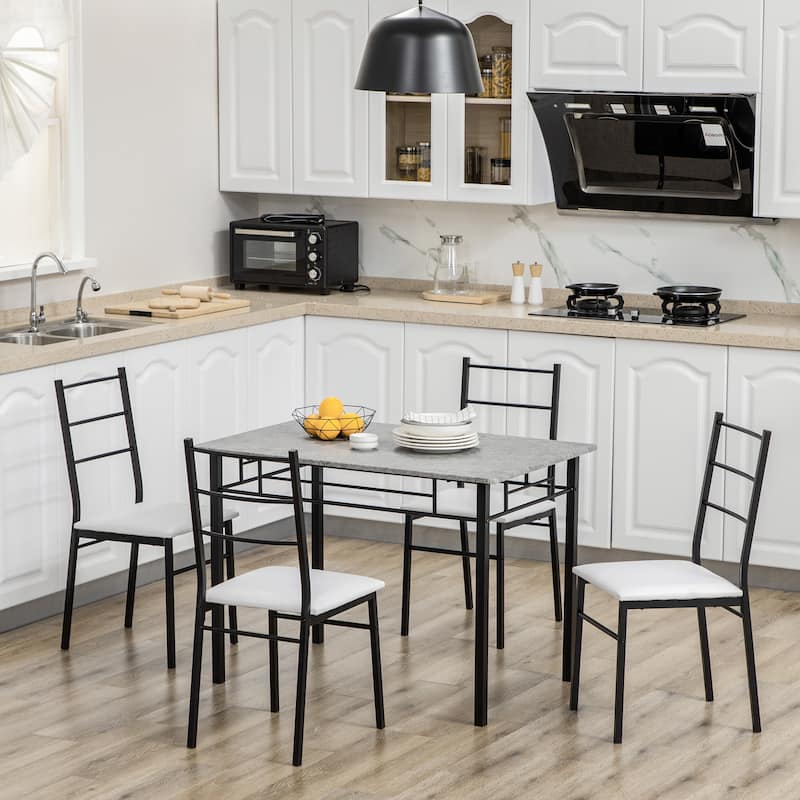 HOMCOM Kitchen Table and Chairs for 4, Modern Dining Table Set with Padded Sponge Cushion Chairs and Marble Textures - Light Grey