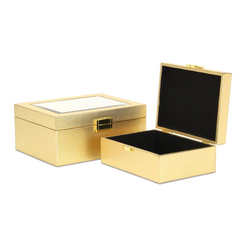 Woven Pattern Storage Box Set - 10.25" - Gold - Set of 2
