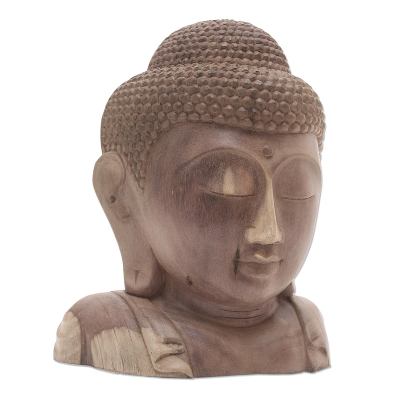 Novica Handmade Buddha Bust Wood Sculpture
