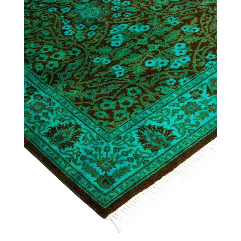 Overton Hand Knotted Wool Vintage Inspired Modern Contemporary Overdyed Green Runner Rug - 2' 7" x 8' 7"