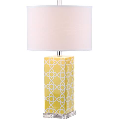 SAFAVIEH Lighting 27-inch Quatrefoil Yellow Table Lamp - 15"x15"x27"