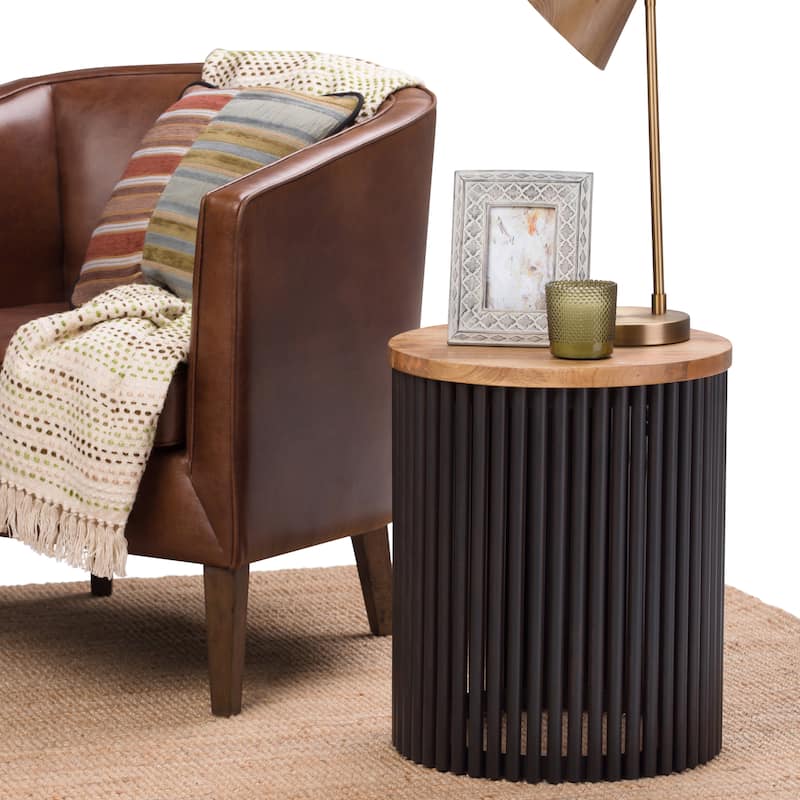 WYNDENHALL Karl 18 inch Wide Solid Mango & Metal Industrial Accent Table - 18 W x 18 D x 21 H - Natural - Wood and Metal