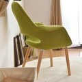 preview thumbnail 4 of 6, Fabric Mid-Century Modern Accent Chairs Natural Leg in (Green) - Set of 2