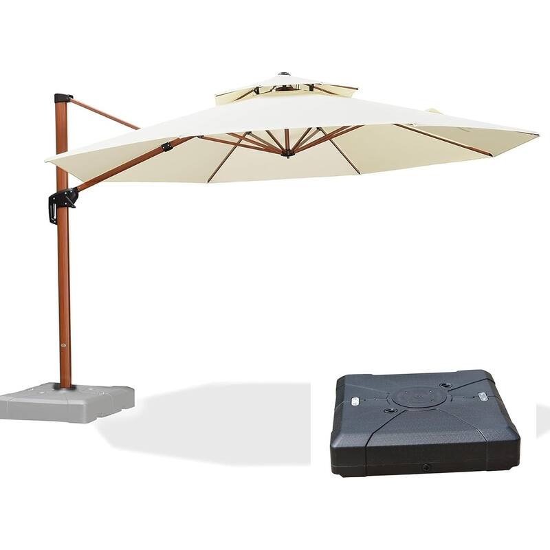 PURPLE LEAF 13ft Round Wood Pattern Patio Cantilever Umbrella with Base