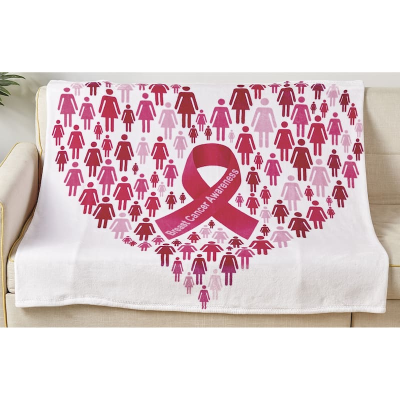 Faith Hope Love Together We Rise Breast Cancer Awareness Heart Throw Blanket (50" x 70") - Pinktober