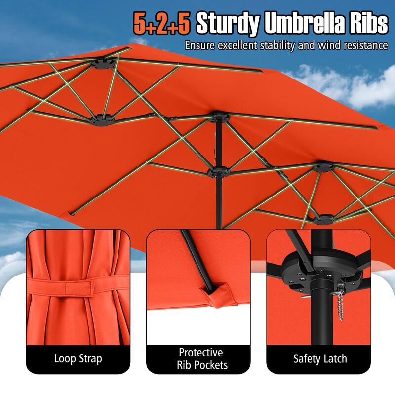 Costway 15.5 FT Extra-Large Patio Umbrella with LED Solar Lights & 12 - See Details