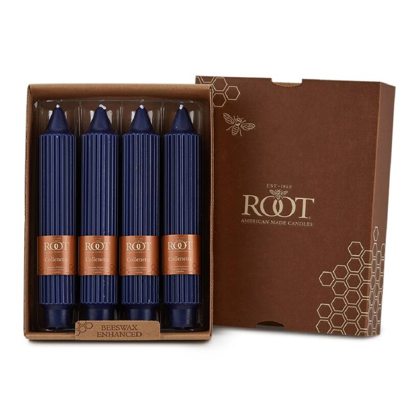 Root Unscented Grecian Collenette Taper Candles box of 4 - 7 X 1-1/4 - Abyss