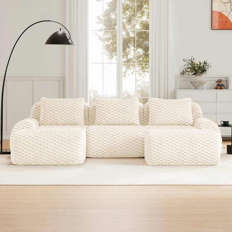 Flannelette Boneless Sectional Couch Sofa Set with Ottoman for Living Room
