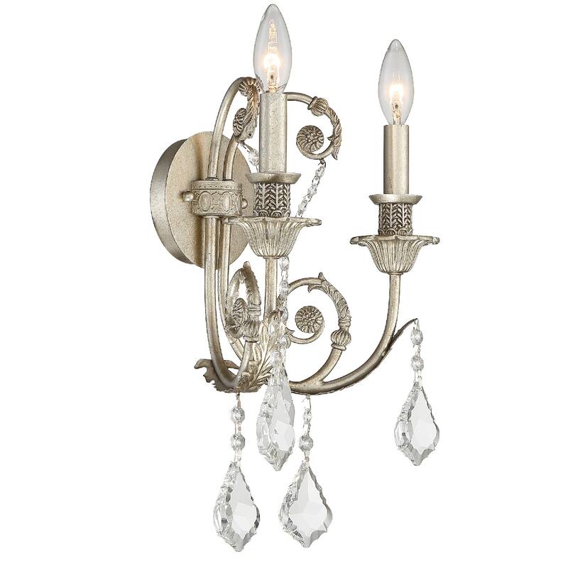Regis 2 Light Swarovski Strass Crystal Silver Sconce - 12.5'' W x 15.5'' H x 7'' D
